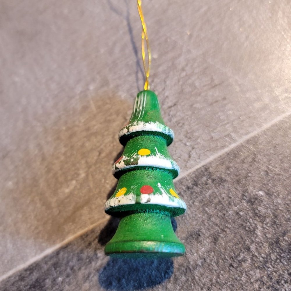 Wooden tree frost red yellow mini ornament xmas